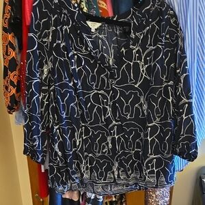 Crown & Ivy Navy and White Elephant Pattern Blouse